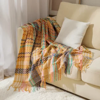 Textile City Ins Ethnic Style Woven Sofa Blanket Wavy Tassel Casual Shawl Throw Blanket