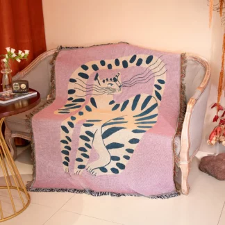 Textile City Ins Pink Girl Cat Pattern Throw Sofa Blanket