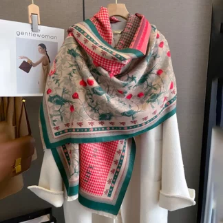 Luxury Floral Print Design Cashmere Poncho Women Scarf