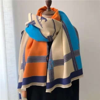 Luxury Print Cashmere Poncho Shawl Thick Women Winter Scarf