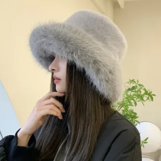 Winter Hat for Women Faux Fur Fluffy Bucket Hat for Women