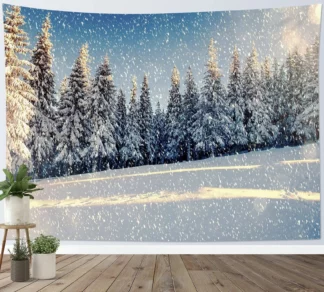 Winter Forest Snowy Pine Tree Tapestry Wall Hanging Decor