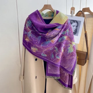 Purple Floral Designer Winter Cashmere Pashmina Scarf