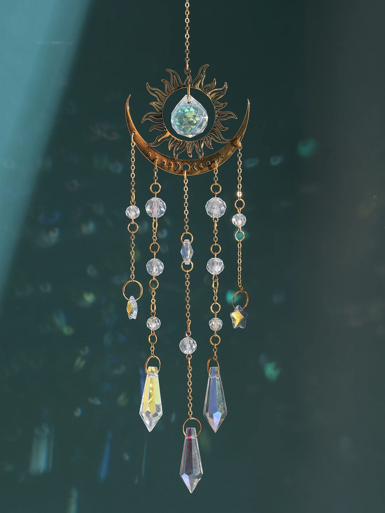 Gold Flame Moon Crystal Pendant Sunlight Catcher - Image 6