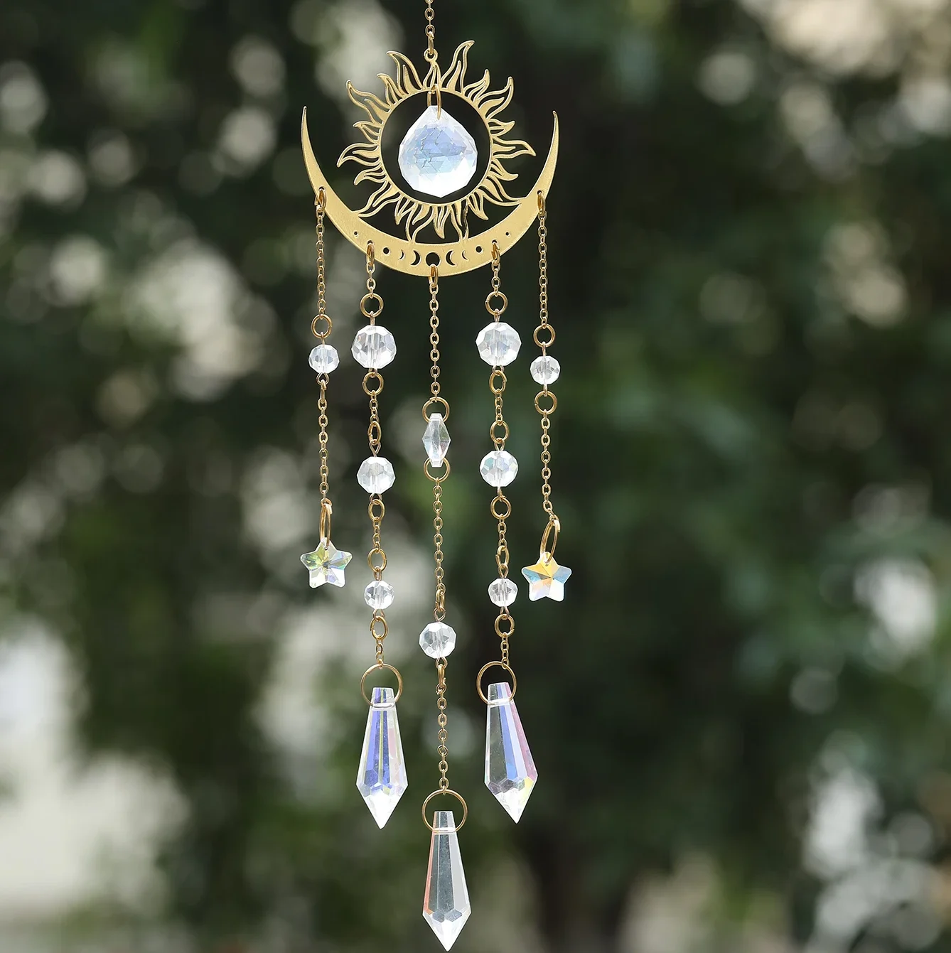 Gold Flame Moon Crystal Pendant Sunlight Catcher