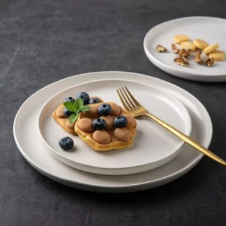 AmorArc Dinner Plates Set of 4, Handcrafted Porcelain Wavy Rim