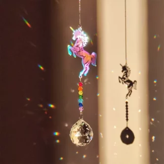 Colorful Purple Gold Crystal Pendant Unicorn Suncatcher