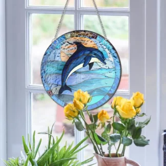 Stained Acrylic Dolphin Pendant Suncatcher With Chains