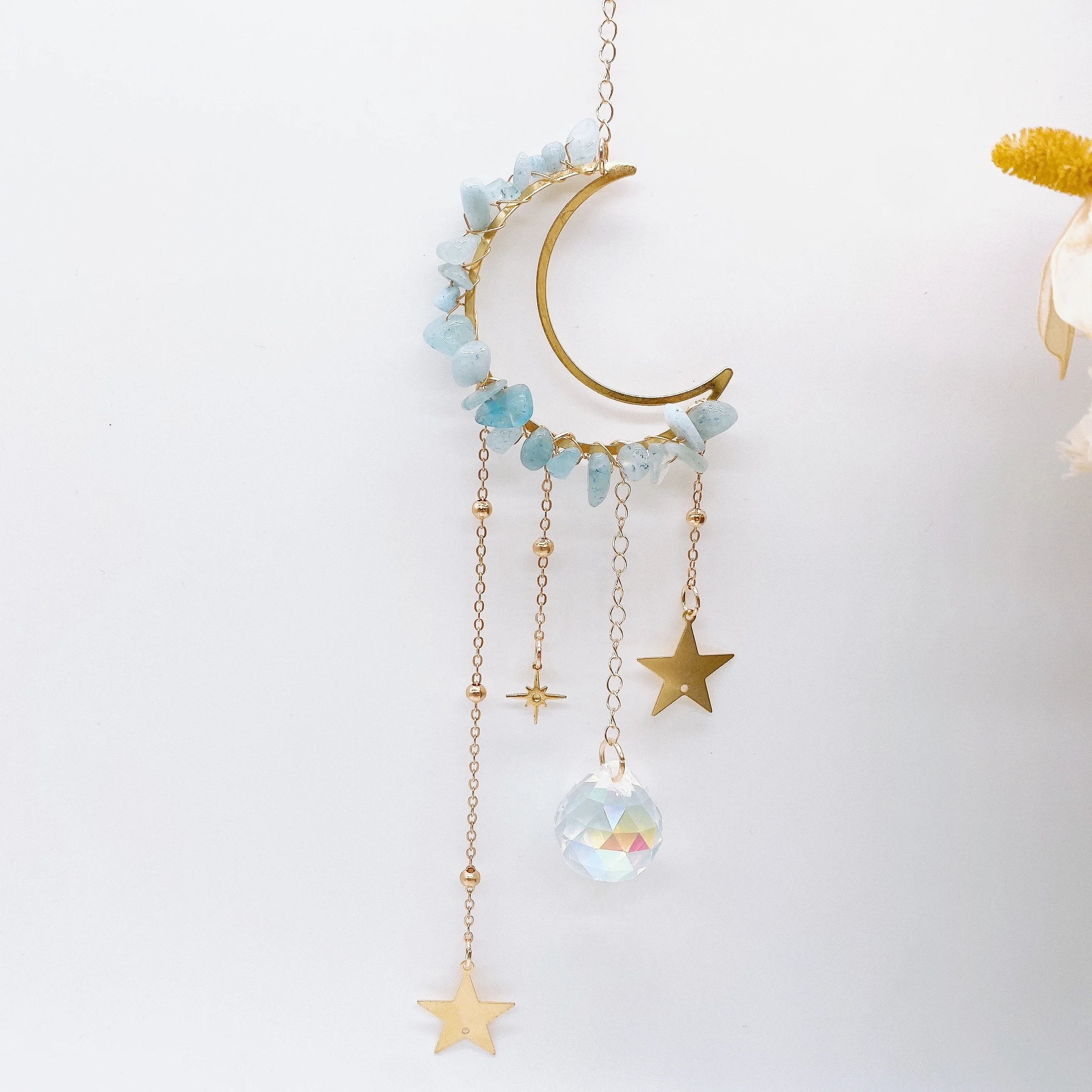 Aquamarine Crystal Gravel Stone Pendant Prisms Suncatcher