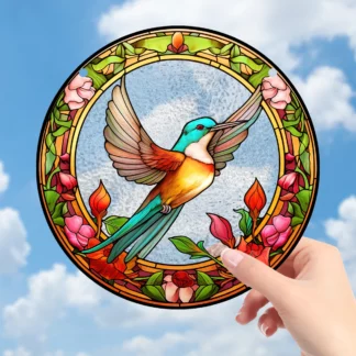 Colorful Glass Pattern Hummingbird Stained Suncatchers with Chains