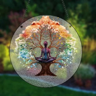 Glass Pattern Yoga Tree of Life Stained Four Seasons Suncatcher
