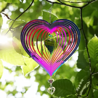3D Heart Wind Spinner Metal Stainless Steel Heart Wind Catchers Suncatcher with Hook Hanging