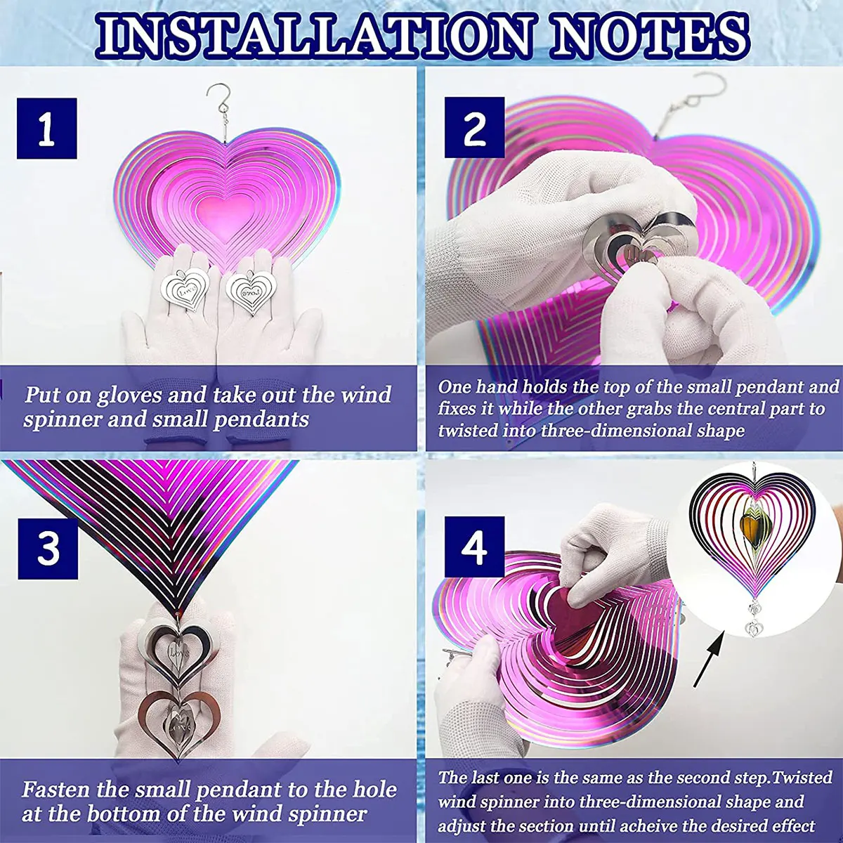 3D Heart Wind Spinner Metal Stainless Steel Heart Wind Catchers Suncatcher with Hook Hanging - Image 5