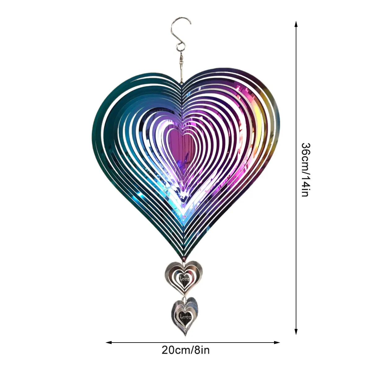 3D Heart Wind Spinner Metal Stainless Steel Heart Wind Catchers Suncatcher with Hook Hanging - Image 6