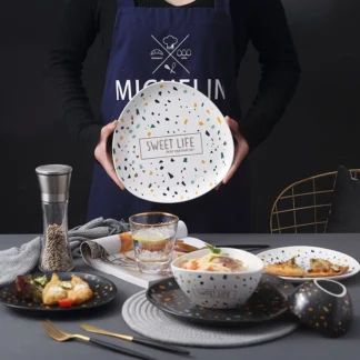 Nordic Irregular Dot Painting Ceramic Plate Porcelain Dinner Plate