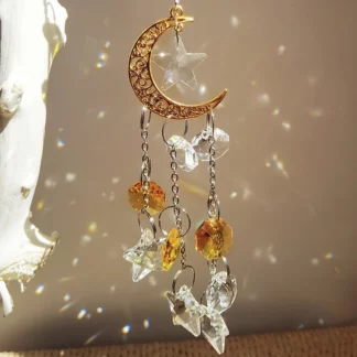 Crystal Moon Star  Wind Chimes Window Hanging Drop Pendants Rainbow Prism Suncatcher
