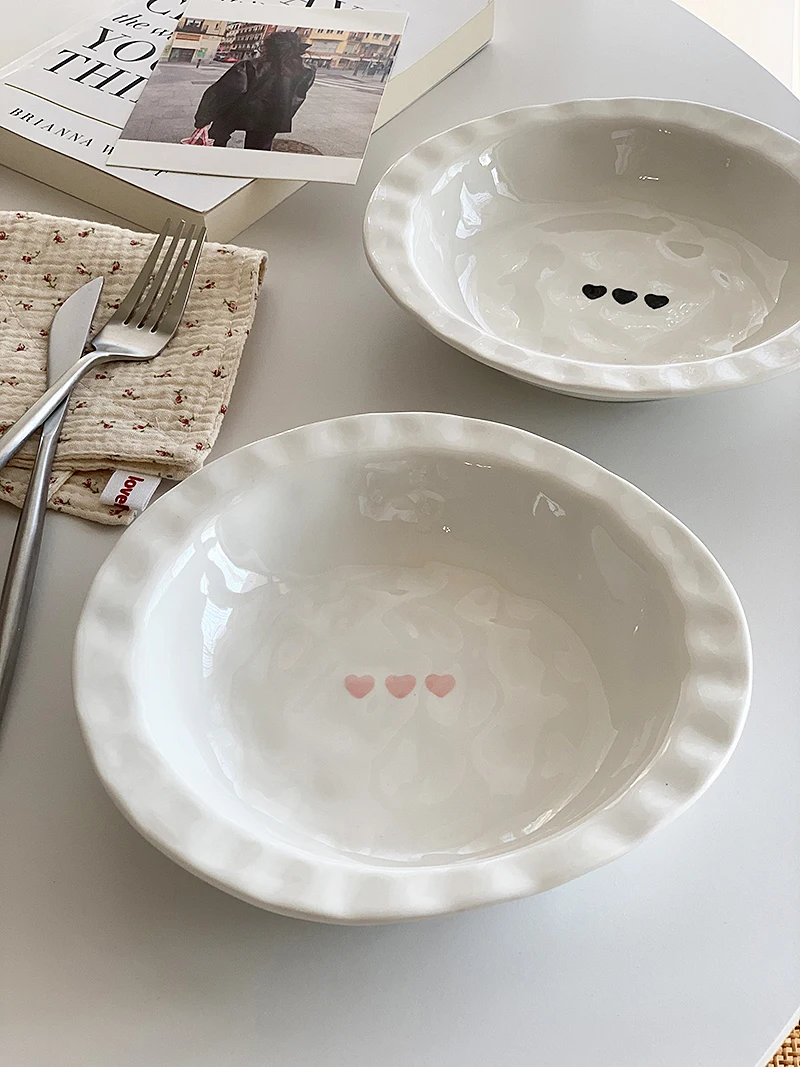 Korean INS Style Ceramic Straw Hat Soup Deep Plates - Image 2