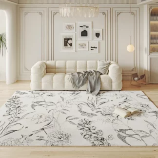 French Floral Large Area Fluffy Rug Living Room Decorative Rug