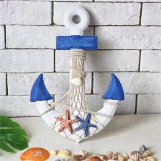 33cm Mediterranean Style Wood Anchor Ornament Nautical Decor Hanging Crafts