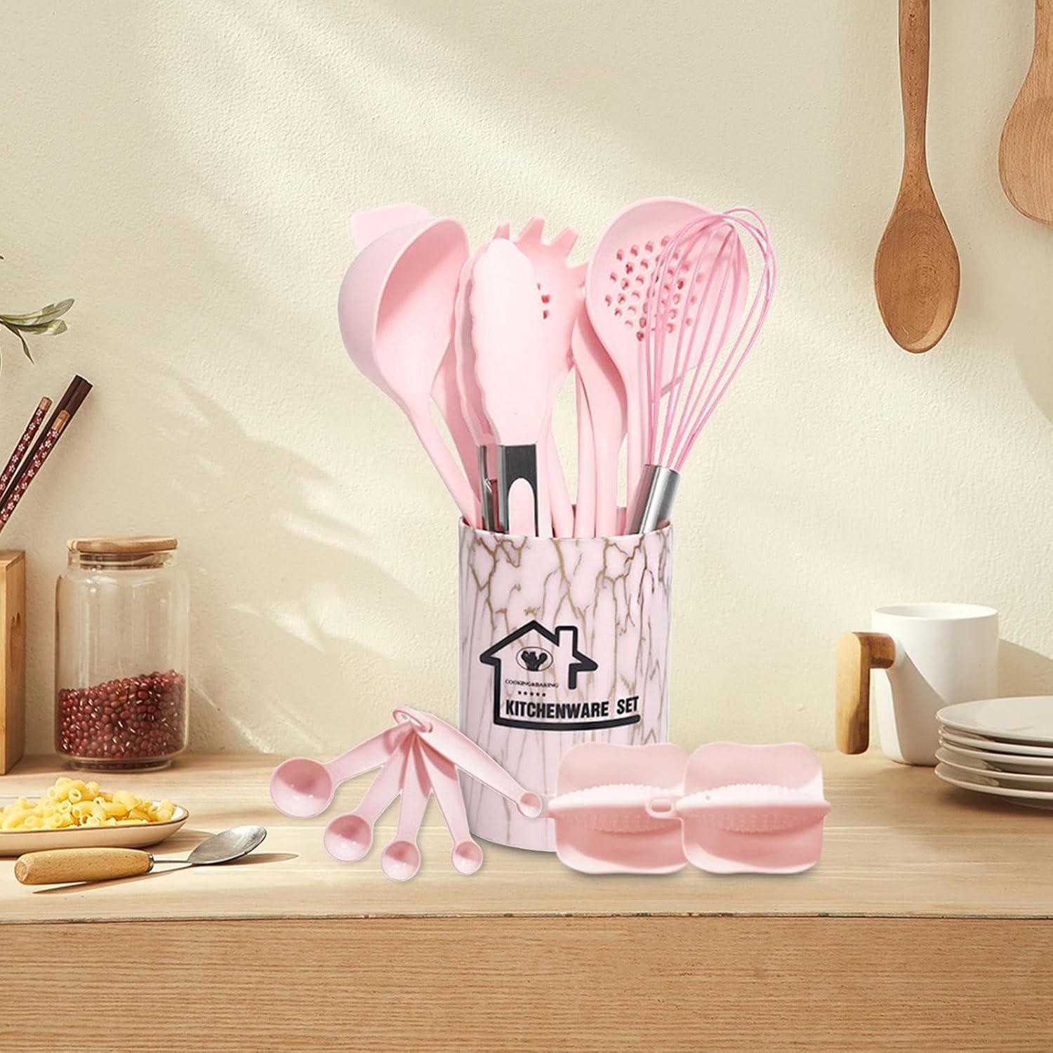 18PCS Food Grade Silicone Kitchen Cookware Utensils Pink Set - Image 3