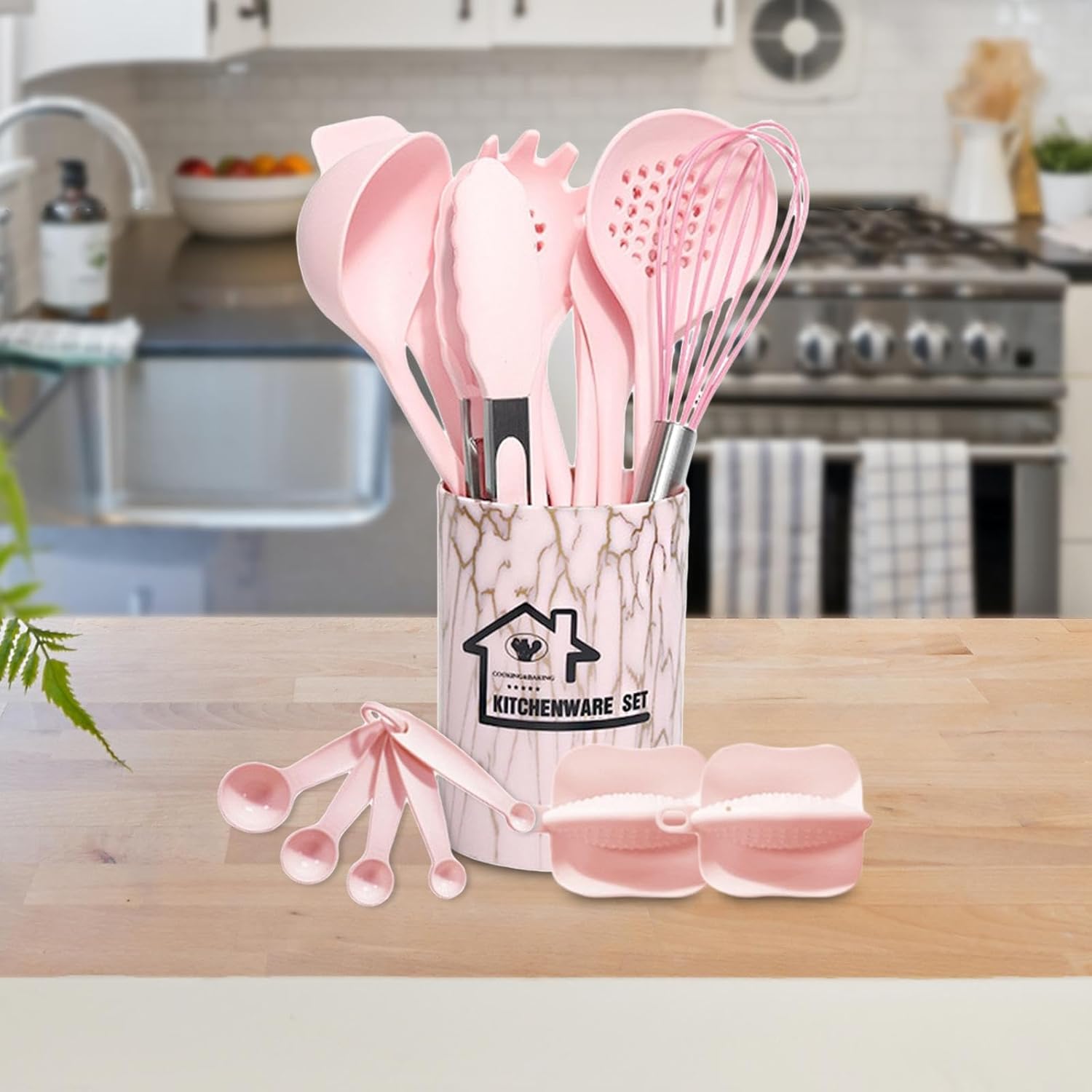 18PCS Food Grade Silicone Kitchen Cookware Utensils Pink Set - Image 2