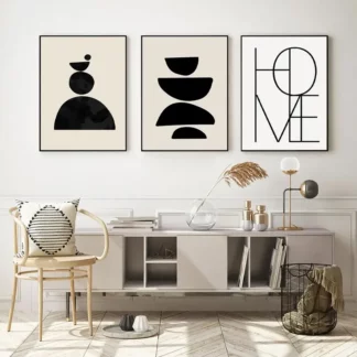 Boho Geometric Line Posters Black Beige Wall Art Canvas Painting Print Decoration (3PCS/Set)