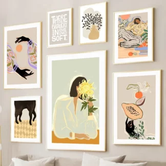 Abstract Girl Hand Fruit Flower Wall Art Canvas Painting Posters (3PCS/Set)