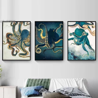 Abstract Marine Octopus Art Canvas Painting Wall Art Decor (3PCS/Set)
