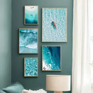 Blue Ocean Wave Sea Poster Seascape Canvas Paintings Wall Art Decor (4PCS/Set)