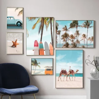 Beach Theme Surfboard Van Coconut Tree Posters And Canvas Prints (3PCS/Set)