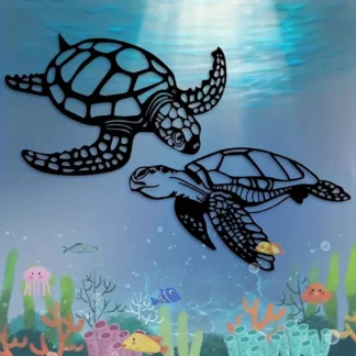 Metal Sea Turtle Wall Hanging Art Ornament Decor for Home Decorations (2PCS/SET)