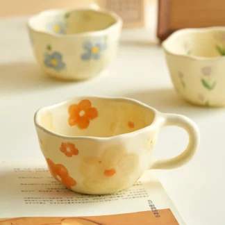 Ins Korean Style Hand Pinched Irregular Cute Flower Milk Ceramic Cups