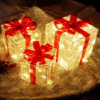 Christmas Glowing Gifts Lighting Box Decoration Ornament With Bow
