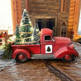 Christmas Resin Red Truck Automobile Car with Lights Xmas Decoration
