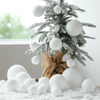 18PCS Christmas White Foam Snowballs Ornaments for Xmas Decoration