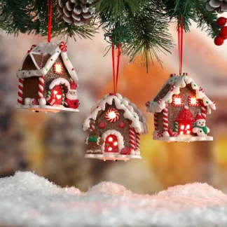 Christmas Theme LED Soft Pendant Xmas Light House Pottery Hanging Tree Decoration (3PCS/Set)