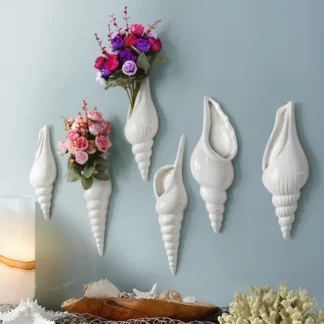 Conch Style Ceramics Hanging Planter Wall Flower Vase