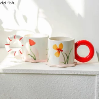 400ML Creative Flower Pattern Ceramic Cup