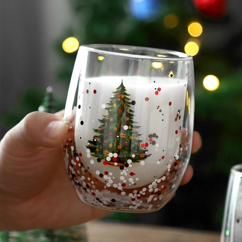 300ML Double Wall Christmas Tree Glass Cup - Image 2