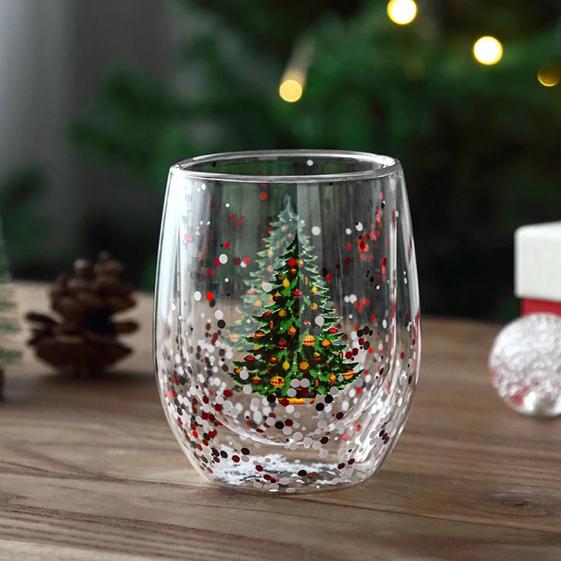300ML Double Wall Christmas Tree Glass Cup - Image 3