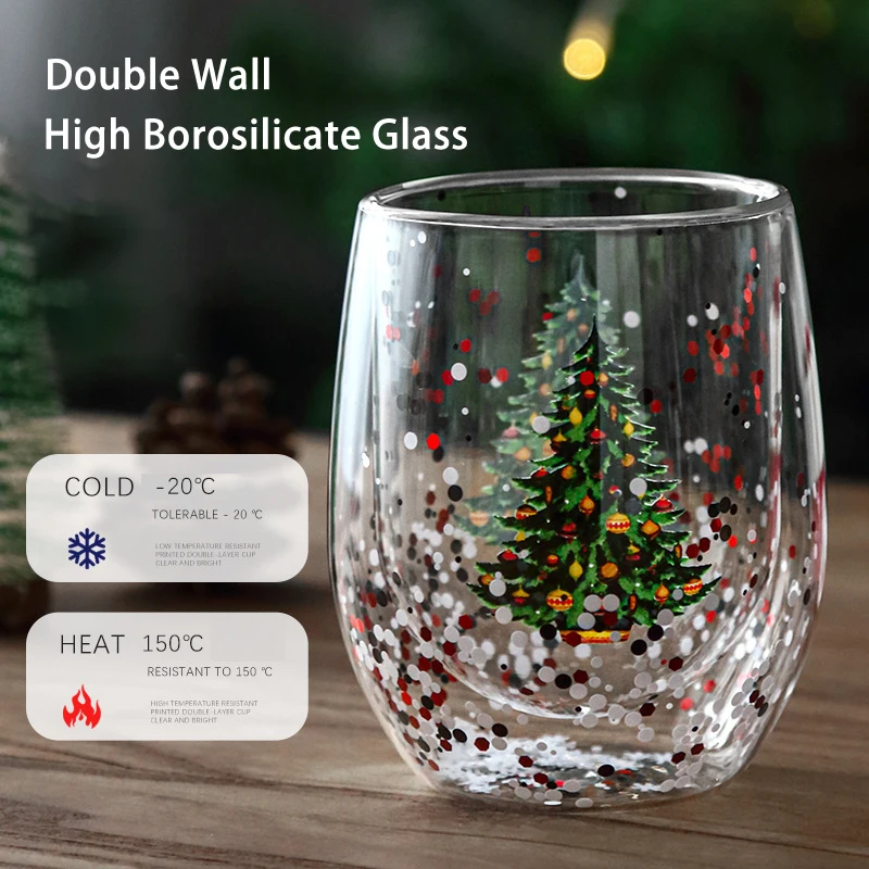300ML Double Wall Christmas Tree Glass Cup - Image 5