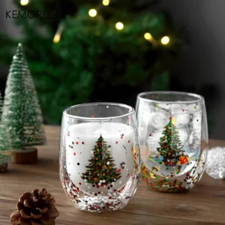 300ML Double Wall Christmas Tree Glass Cup