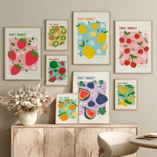 Colorful Fruit Market Wall Art Nordic Posters Canvas Prints For Wall Decor (4PCS/Set)