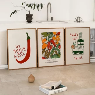 Vintage Wall Art With Colorful Chili Prints for Kitchen Home Decoration (3PCS/Set)