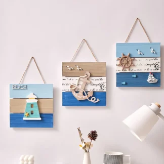 Ocean Beach Theme  Mediterranean Wood Crafts Welcome To Hang In Ornaments (3PCS/Set)