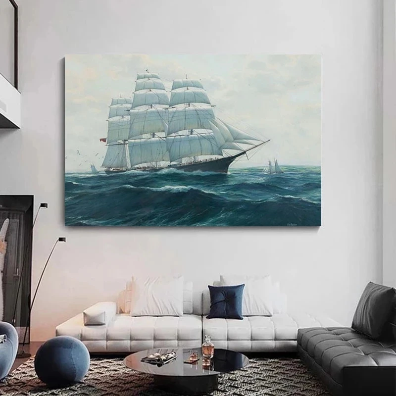 Seascape Ship Sailing In The Wave Canvas Painting Wall Art Posters (4PCS/Set) - Image 3