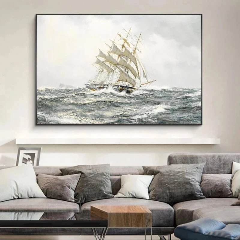 Seascape Ship Sailing In The Wave Canvas Painting Wall Art Posters (4PCS/Set) - Image 4