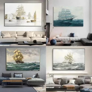 Seascape Ship Sailing In The Wave Canvas Painting Wall Art Posters (4PCS/Set)