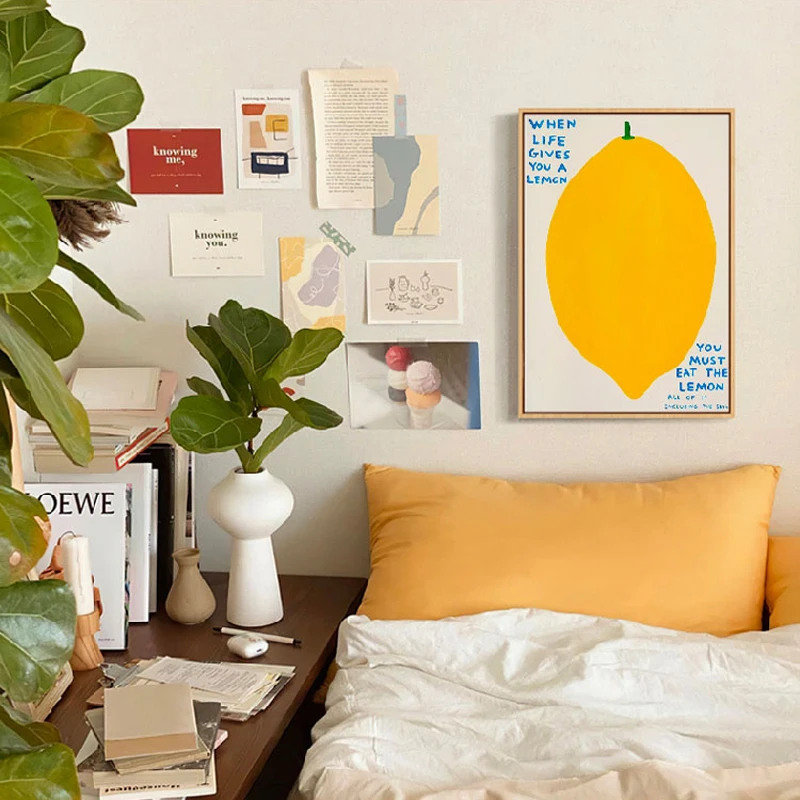 Nordic Simple Lemon Blue Chair Floor Korean Style Canvas Posters Painting Wall Art (2PCS/Set) - Image 2