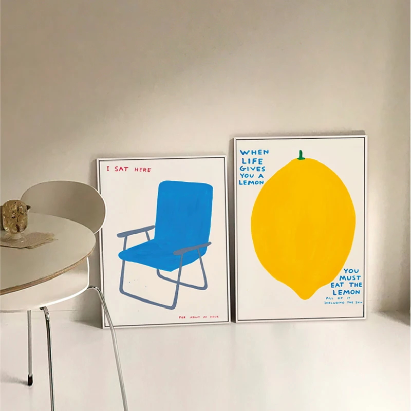Nordic Simple Lemon Blue Chair Floor Korean Style Canvas Posters Painting Wall Art (2PCS/Set)